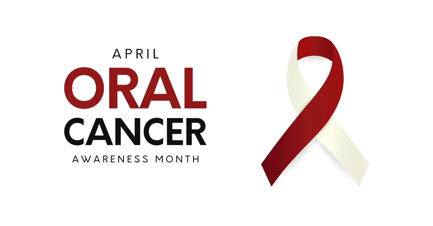 Oral Cancer Awareness logo with red and white ribbon